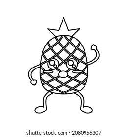 Vector graphic illustration of pineapple, outline only. Perfect for coloring book.