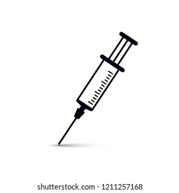Vector graphic illustration of plastic disposable syringe for medical injections. Get vaccinated idea