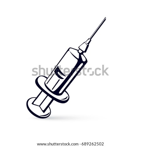 Vector graphic illustration of plastic disposable syringe for medical injections. Get vaccinated idea