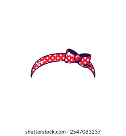 Vector graphic illustration of polka dot retro headband with a bow in cartoon style. Fashion elegant accessory. Headwear for party or carnival. The icon is perfect for web design, decorative elements,