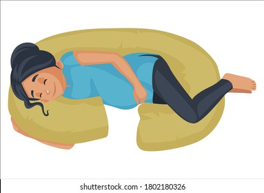 Vector graphic illustration. Pregnant woman is sleeping. Individually on a white background.