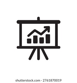 A vector graphic illustration of a presentation screen displaying a growing graph.