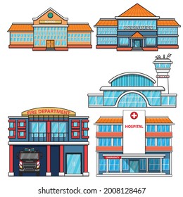 Ilustración gráfica vectorial de edificios públicos buenos para hacer pancartas, hacer pegatinas, etc.
