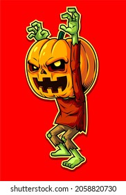 ilustración gráfica vectorial del personaje de la caricatura de la cabeza de calabaza para la tarjeta de saludo de hallowen y la mascota