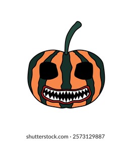 Vector graphic illustration of a pumpkin with a scary facial expression, Perfect for Halloween events, evoking a spooky theme