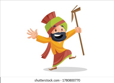 Vector graphic illustration of Punjabi man is dancing. Individually on a white background.
