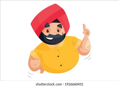 Vector graphic illustration. Punjabi man is pointing one finger. Individually on a white background.