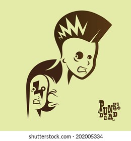 Vector graphic illustration punk kids with sign