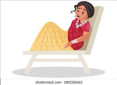 Vector graphic illustration. Rajasthani woman is sitting on a chair. Individually on white background.