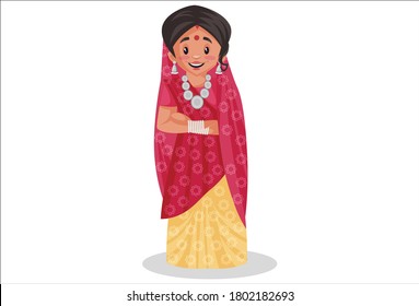 Vector graphic illustration. Rajasthani woman is standing. Individually on white background.