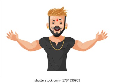Ilustración gráfica vectorial. Chico rajput con las manos abiertas. Individualmente sobre un fondo blanco.	