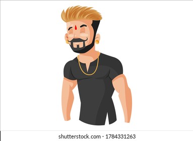 Vector graphic illustration. Rajput boy with closed eyes. Individually on a white background.	