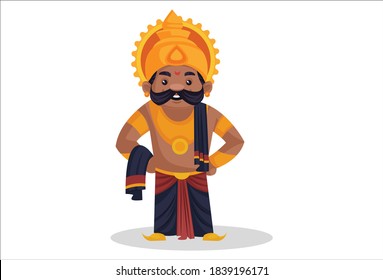 Vector graphic illustration. Ravan is standing with both hands on the waist. Individually on a white background.