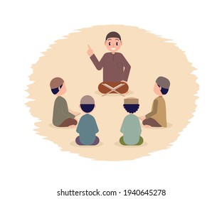 vector graphic illustration of reading "Quran" is one of the activities during the month of Ramadan, suitable for articles about the month of Ramadan