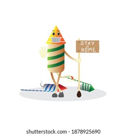 Vector graphic illustration of red, green and yellow fireworks rocket. Fit to place on toys packaging, kids books, kid education picture, greeting card background, icon, etc