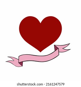 Vector graphic illustration of a red Heart or love symbol decorated with a pink ribbon, symbolizing love, affection and celebration. Suitable for romantic, valentine's day or decorative themes.