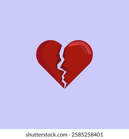 Vector graphic of illustration of Red Heart breaking into two parts vector illustration icon or logo, concept of broken heart, separation or divorce, regret of broken heart, separated couple, tragic l