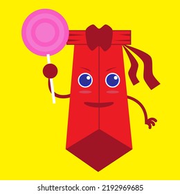 vector graphic illustration of a red tie character carrying candy. good for children or related products