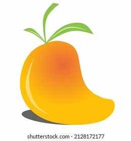 Vector graphic illustration of a ripe looking mango fruit with green leaves on top. Perfect for fruit-related designs, tropical themes, food graphics, or any cheerful and vibrant artistic project.