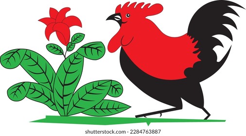 Vector Graphic Illustration Rooster Bowl Mangkok Ayam Jago