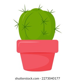 Ilustración gráfica vectorial de un cactus verde agudo y agudo redondo con una olla roja. Adecuado para pegatinas, camisetas para niños, pegatinas para libros, imanes para refrigeradores, etc.