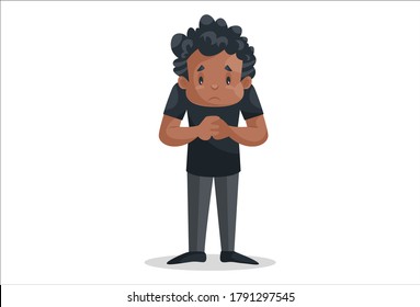 Vector graphic illustration of sad office boy. Individually on a white background.