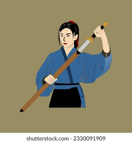 Vector graphic of illustration of a samurai woman colorful design. This abstract vector illustration.samurai woman vector is perfect for background,wallpaper,banner,sticker,decoration and mascot etc.