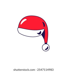 Vector graphic illustration of Santa cap in cartoon style. Headwear for party or carnival. Christmas and New Year accessory. The icon is perfect for web design, decorative elements, print, stickers,