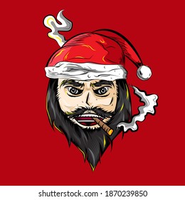 Vector graphic illustration of Santa with scary face, best for your Christmas mascot etc.