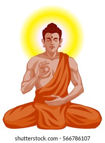 Vector graphic illustration of a seated Buddha, meditating in the lotus position