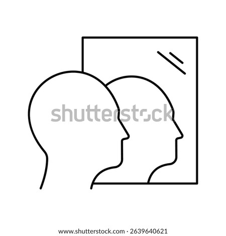 Vector graphic illustration of a self-awareness icon showing a person looking into a mirror. Perfect for educational, psychology, self-growth, business, achievement, tech, and related content.