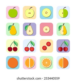 Vector graphic illustration set of fruit, icon in flat design