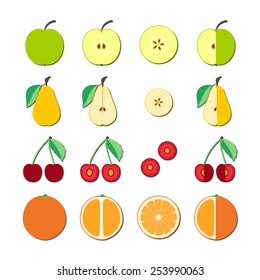 Vector graphic illustration set of fruit, icon in flat design