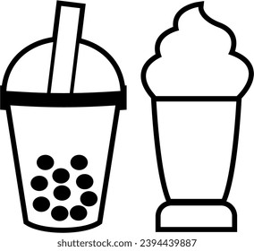 Vector graphic of illustration Set vector icon illustration of pearl milk tea, boba, or bubble drink. Flat Design Outline. eps 10.