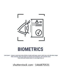 Vector graphic illustration. Set line icons. Eye Identification. Outline design. Retinal scan. Person Recognition. Digital access system. Cyber security. Web Sign, symbol.