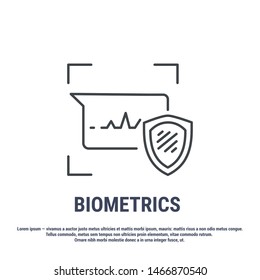 Vector graphic illustration. Set line icons. Voice identification. Outline design. Biometrics authorization. Person Recognition key. Digital access system. Cyber security. Web Sign, symbol.