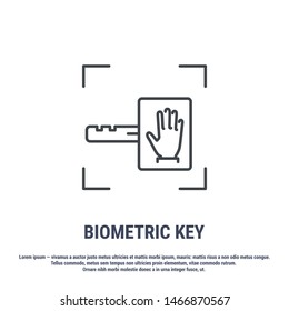 Vector graphic illustration. Set line icons. Palm print Identification. Outline design. Biometrics authorization. Person Recognition key. Digital access system. Cyber security. Web Sign, symbol.