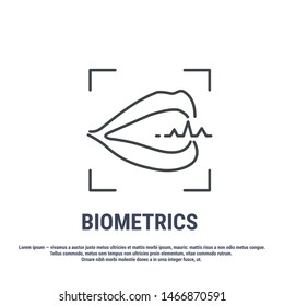 Vector graphic illustration. Set line icons. Voice identification. Outline design. Biometrics authorization. Person Recognition key. Digital access system. Cyber security. Web Sign, symbol.