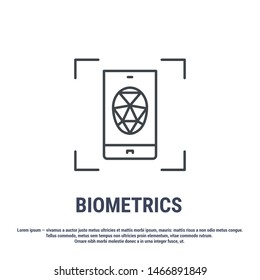 Vector graphic illustration. Set line icons. Face recognition. Outline design. Biometrics authorization. Person Recognition. Digital access system. Cyber security. Web Sign, symbol.