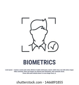 Vector graphic illustration. Set line icons. Face recognition. Outline design. Biometrics authorization. Person Recognition. Digital access system. Cyber security. Web Sign, symbol.