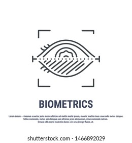 Vector graphic illustration. Set line icons. Eye Identification. Outline design. Retinal scan. Person Recognition. Digital access system. Cyber security. Web Sign, symbol.