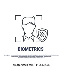 Vector graphic illustration. Set line icons. Face recognition. Outline design. Biometrics authorization. Person Recognition. Digital access system. Cyber security. Web Sign, symbol.