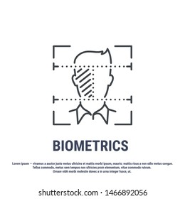 Vector graphic illustration. Set line icons. Face recognition. Outline design. Biometrics authorization. Person Recognition. Digital access system. Cyber security. Web Sign, symbol.