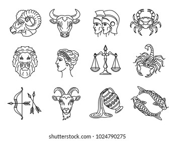 vector graphic illustration - set of twelve zodiac signs -
Aries, Taurus, Gemini, Cancer, Leo, Virgo, Libra, Scorpio, Sagittarius, Capricorn, Aquarius, Pisces -
drawn by line.