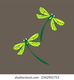 Vector graphic of illustration Set of two air dragonflies. Vector isolated art insect in vector.vector is perfect for background,wallpaper,template,sticker,decoration,mascot,t-shirt design,etc.