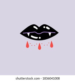 vector graphic illustration of shiny vampire lips, halloween day symbol
