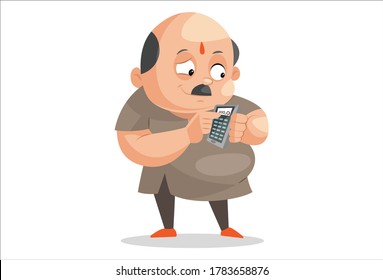 Vector Graphic Illustration. Shopkeeper Is Holding Calculator. Individually On A White Background.	