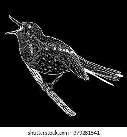 Vector graphic illustration - singing bird. The image on a black background.