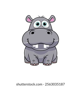 Vector graphic of illustration of a sitting cartoon hippo. Cute cartoon baby hippo with happy expression.
