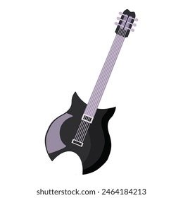 Vector graphic illustration of a sleek, black electric guitar on a white background